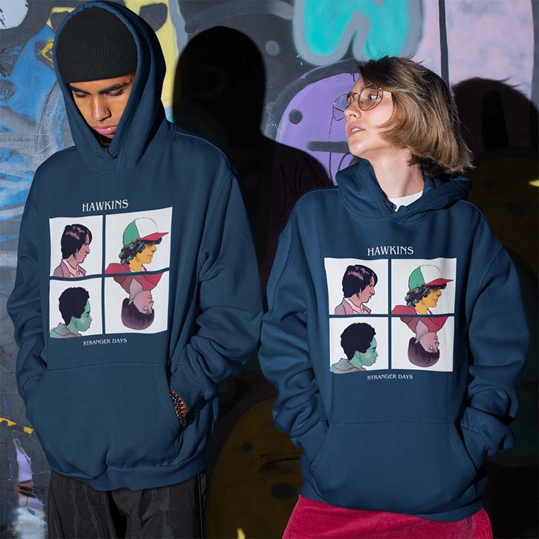 Felpa Cappuccio Visi dei personaggi Hawkins STRANGER New Indastria 2 New Indastria Felpa Cappuccio Visi dei personaggi Hawkins STRANGER New Indastria - immagine 2