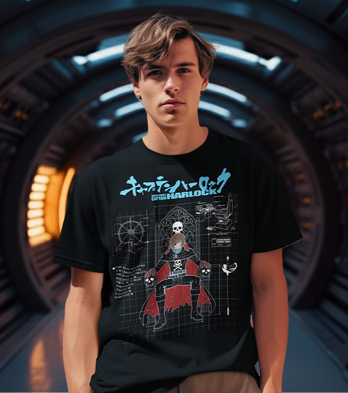 T-shirt Progetto Capitan Harlock Trono - Robottoni New Indastria 4 New Indastria T-shirt Progetto Capitan Harlock Trono - Robottoni New Indastria - immagine 4