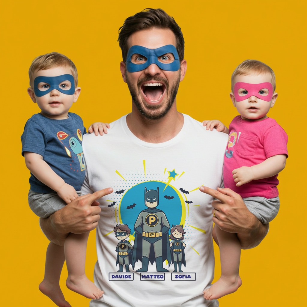 T-shirt Batman personalizzabile nomi Papà con figli - Newindastria 2 New Indastria Maglietta papà Batman