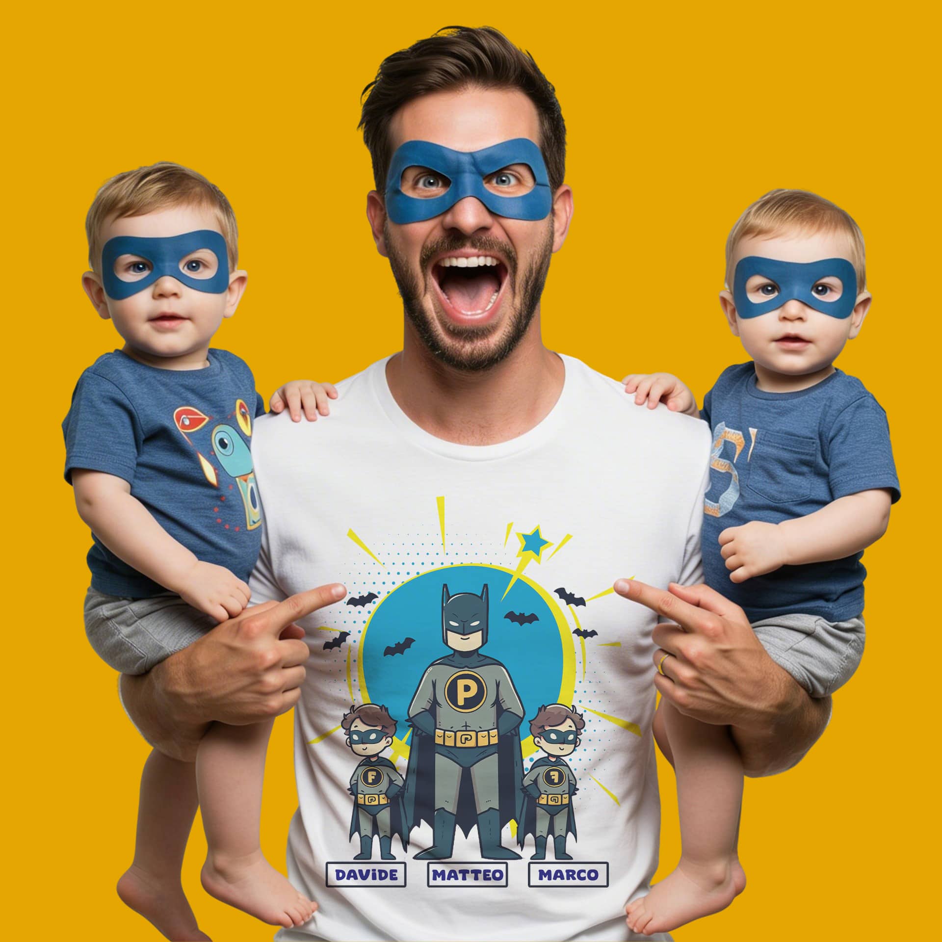 T-shirt Batman personalizzabile nomi Papà con figli - Newindastria 4 New Indastria Maglietta papà Batman