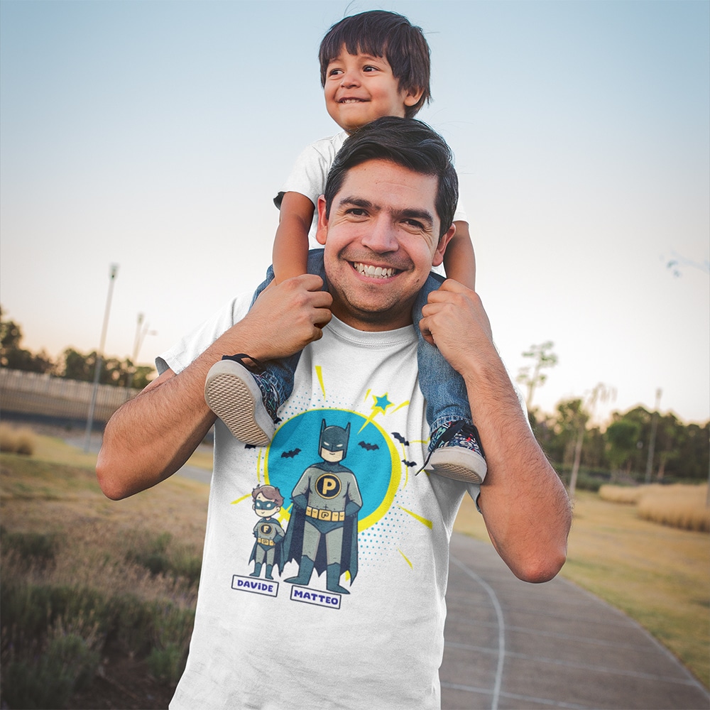 T-shirt Batman personalizzabile nomi Papà con figli - Newindastria 5 New Indastria Maglietta papà Batman