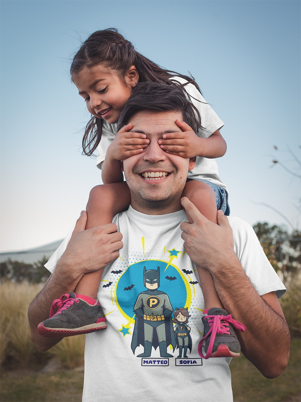 T-shirt Batman personalizzabile nomi Papà con figli - Newindastria 3 New Indastria Maglietta papà Batman