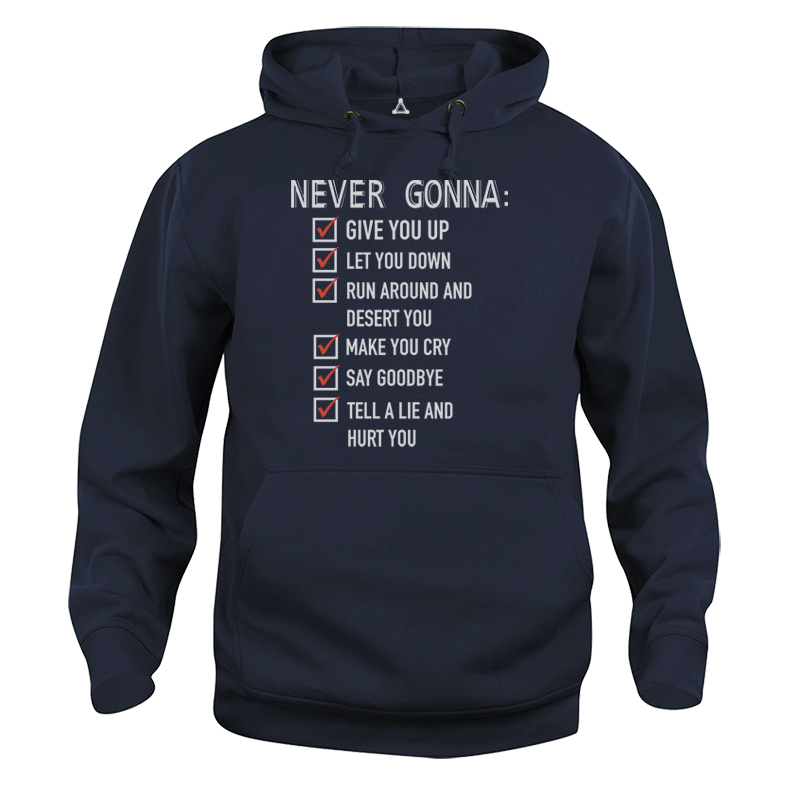 Felpa Cappuccio Never gonna give you up mai arrendersi anni 80 New Indastria