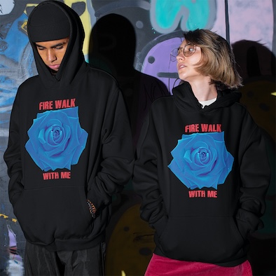 Alternative view of Felpa Cappuccio Twin Peaks rosa blu fuoco cammina con me New Indastria