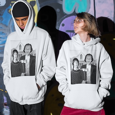 Alternative view of Felpa Cappuccio American Gothic dipinto shining overlook hotel mash up New Indastria